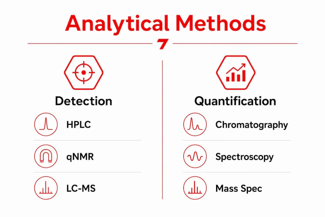 Infographic comparing analytical methods for MGM-15 detection and quantification
