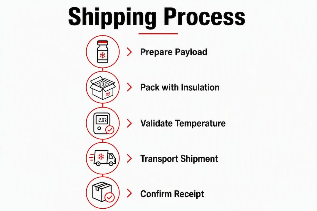 Infographic illustrating temperature controlled shipping steps