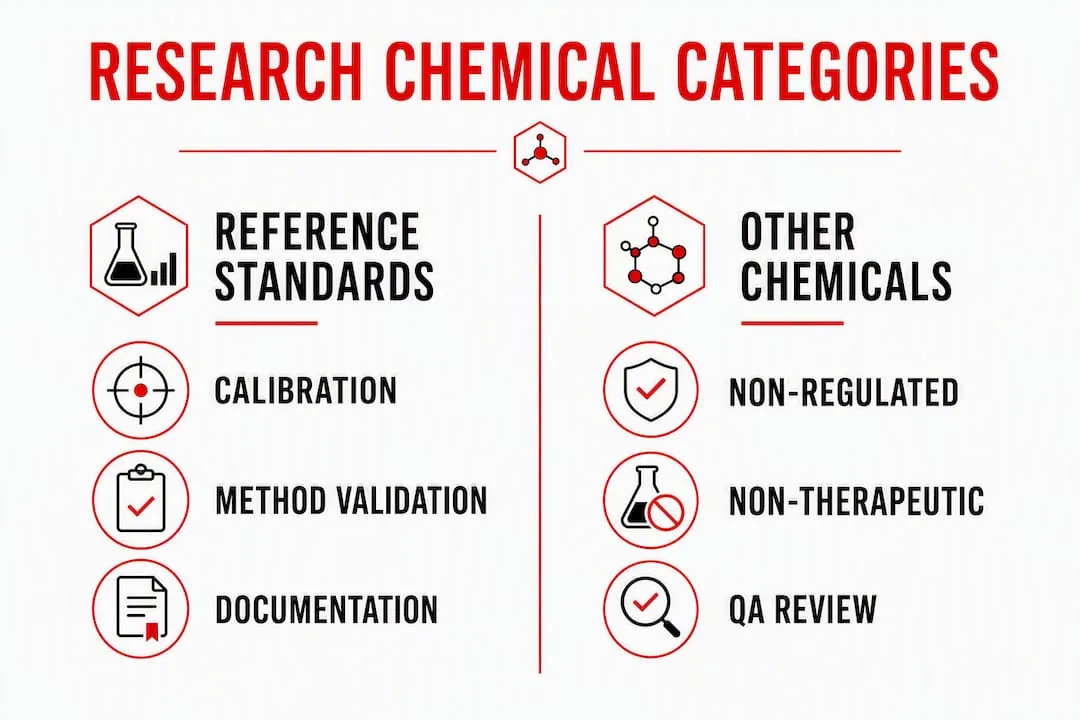 Infographic comparing research chemical subcategories